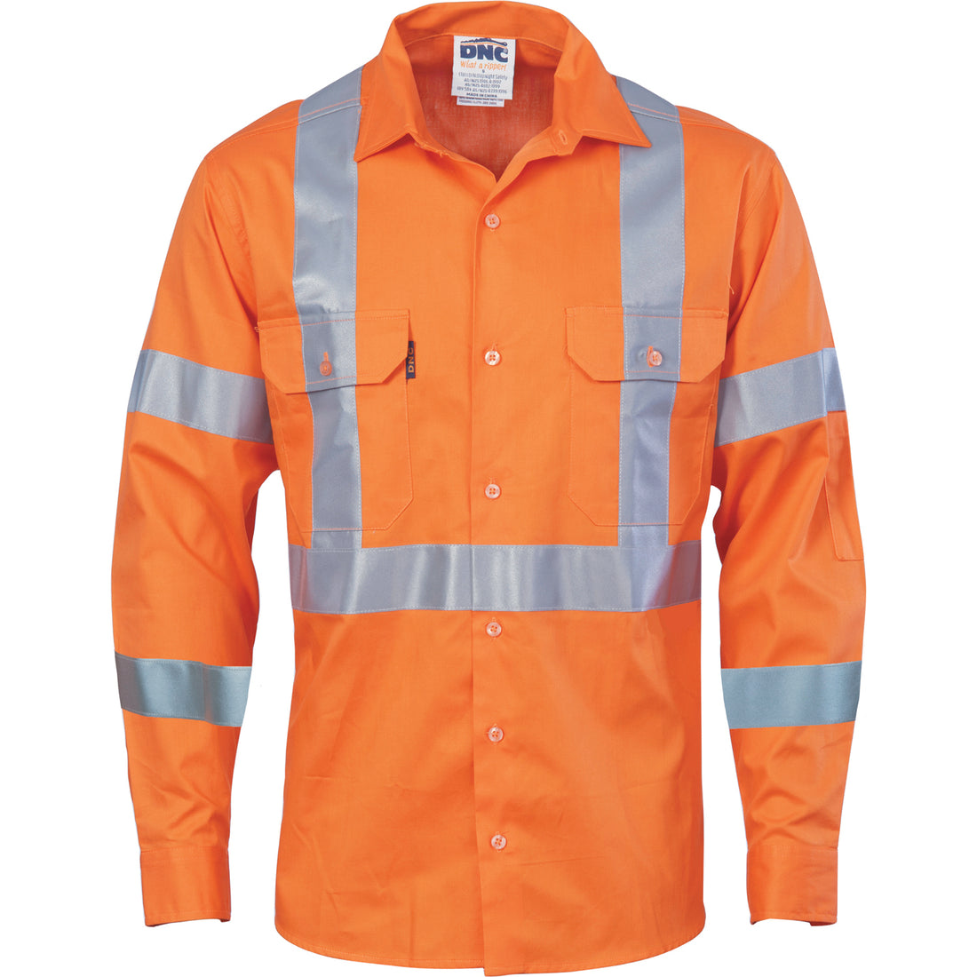 HiVis Cool-Breeze Cotton Shirt with Double Hoop on Arms & "X" Back CSR R/Tape - Long Sleeve