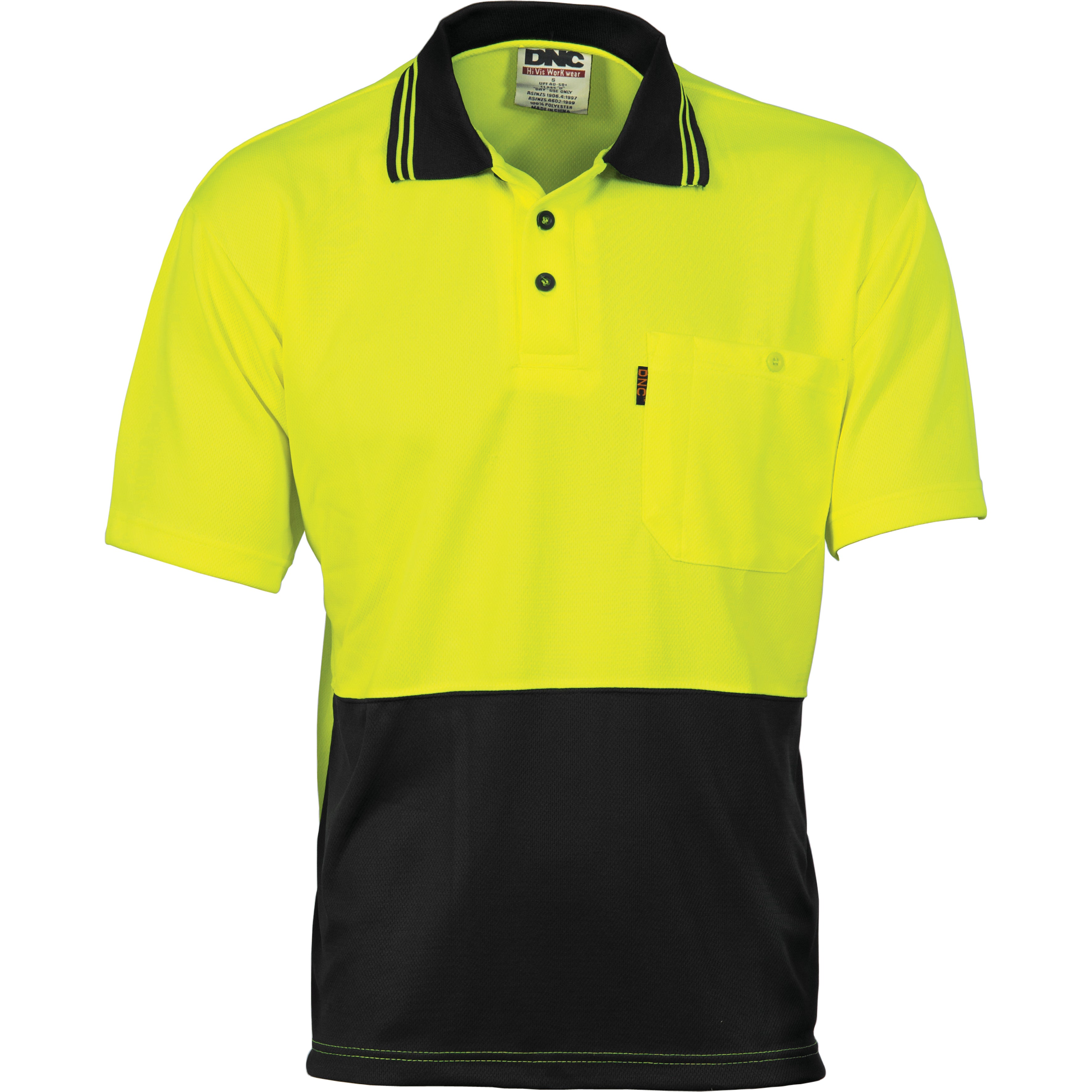 HiVis Two Tone Cool Breathe Polo Shirt - Short Sleeve - Yellow/Black