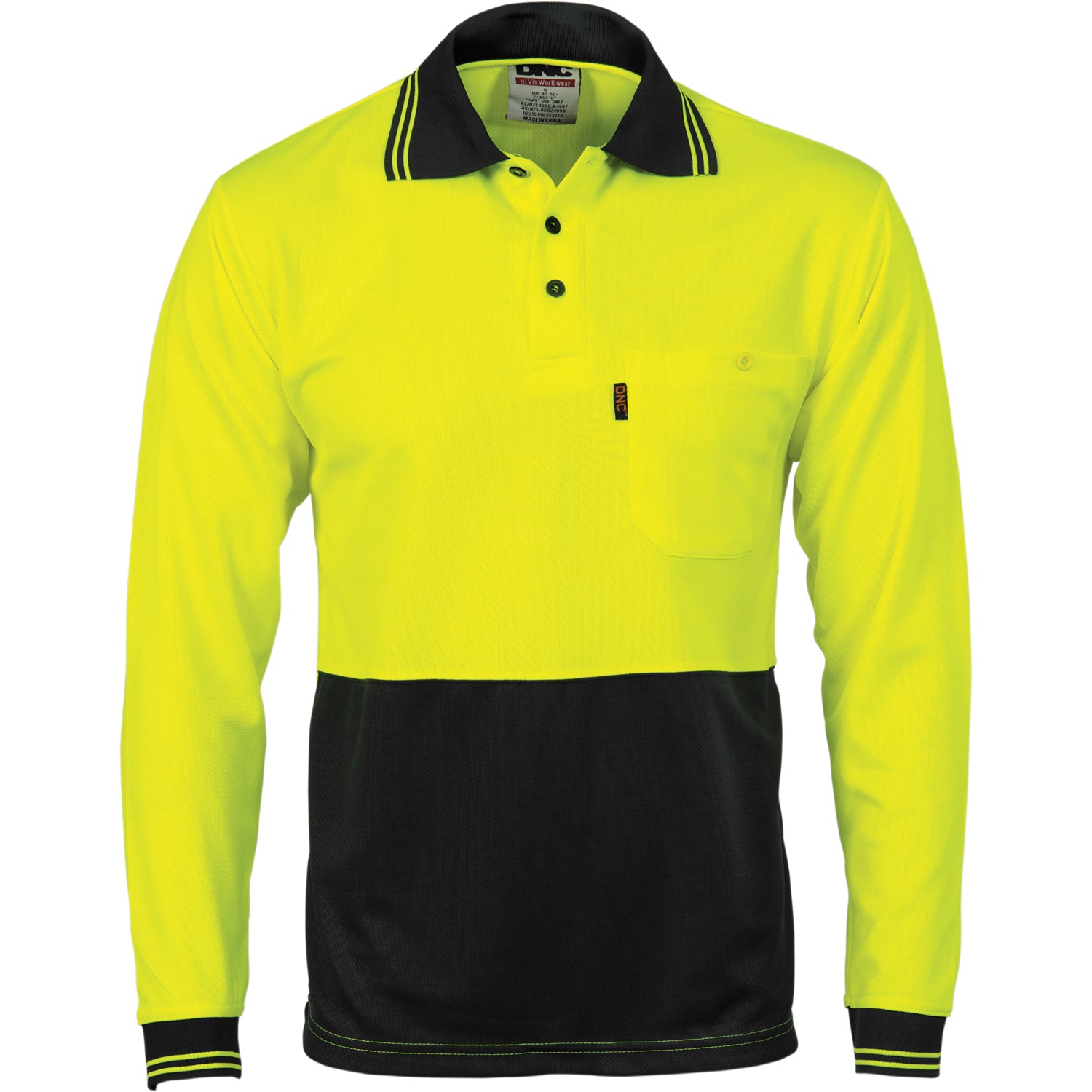 HiVis Two Tone Cool Breathe Polo Shirt - Long Sleeve - Yellow/Black