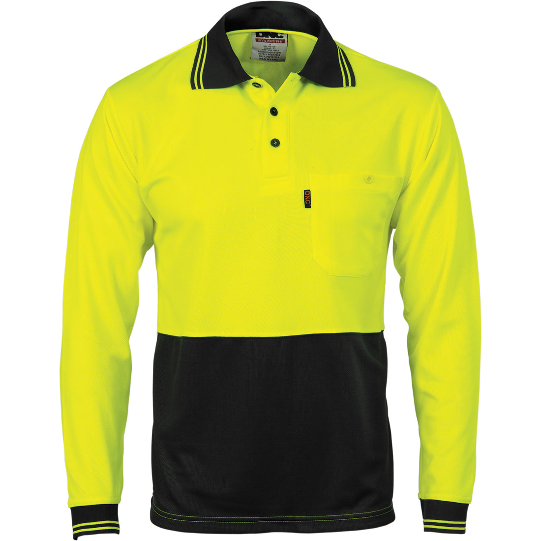 HiVis Two Tone Cool Breathe Polo Shirt - Long Sleeve - Yellow/Black
