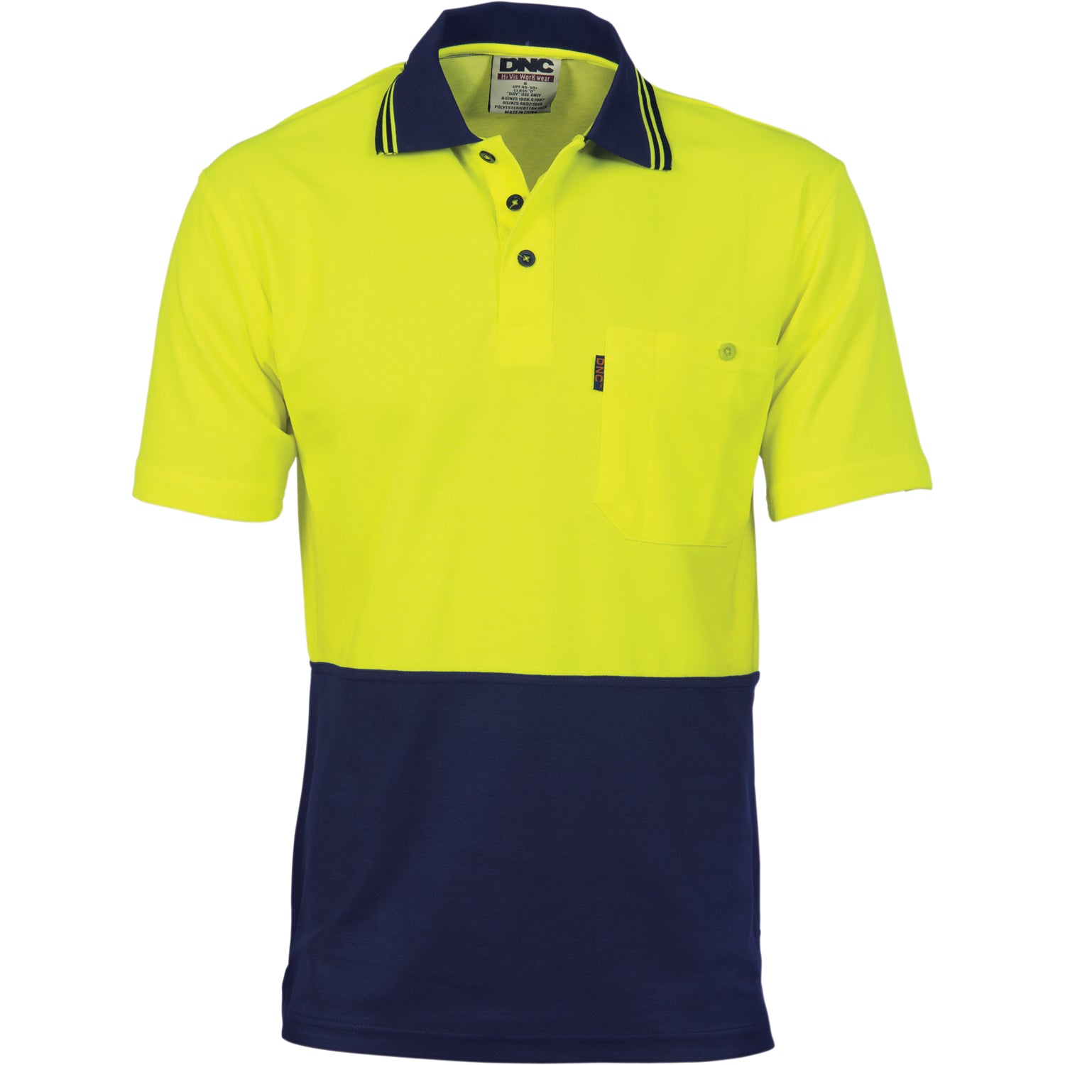 Cotton Back HiVis Two Tone Fluro Polo - Short Sleeve - Yellow/Navy