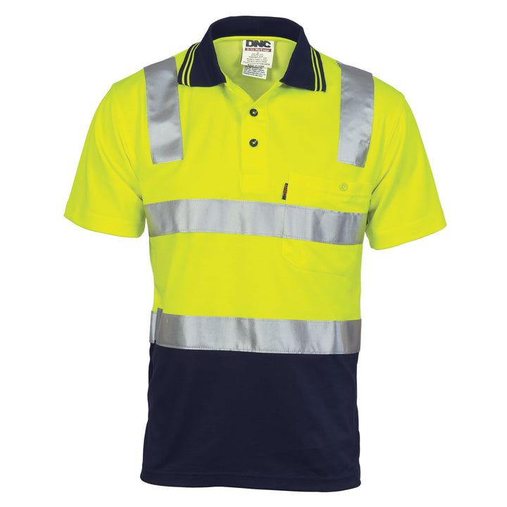 Cotton Back HiVis Two Tone Polo Shirt with CSR R/Tape - Short Sleeve - Yellow/Navy