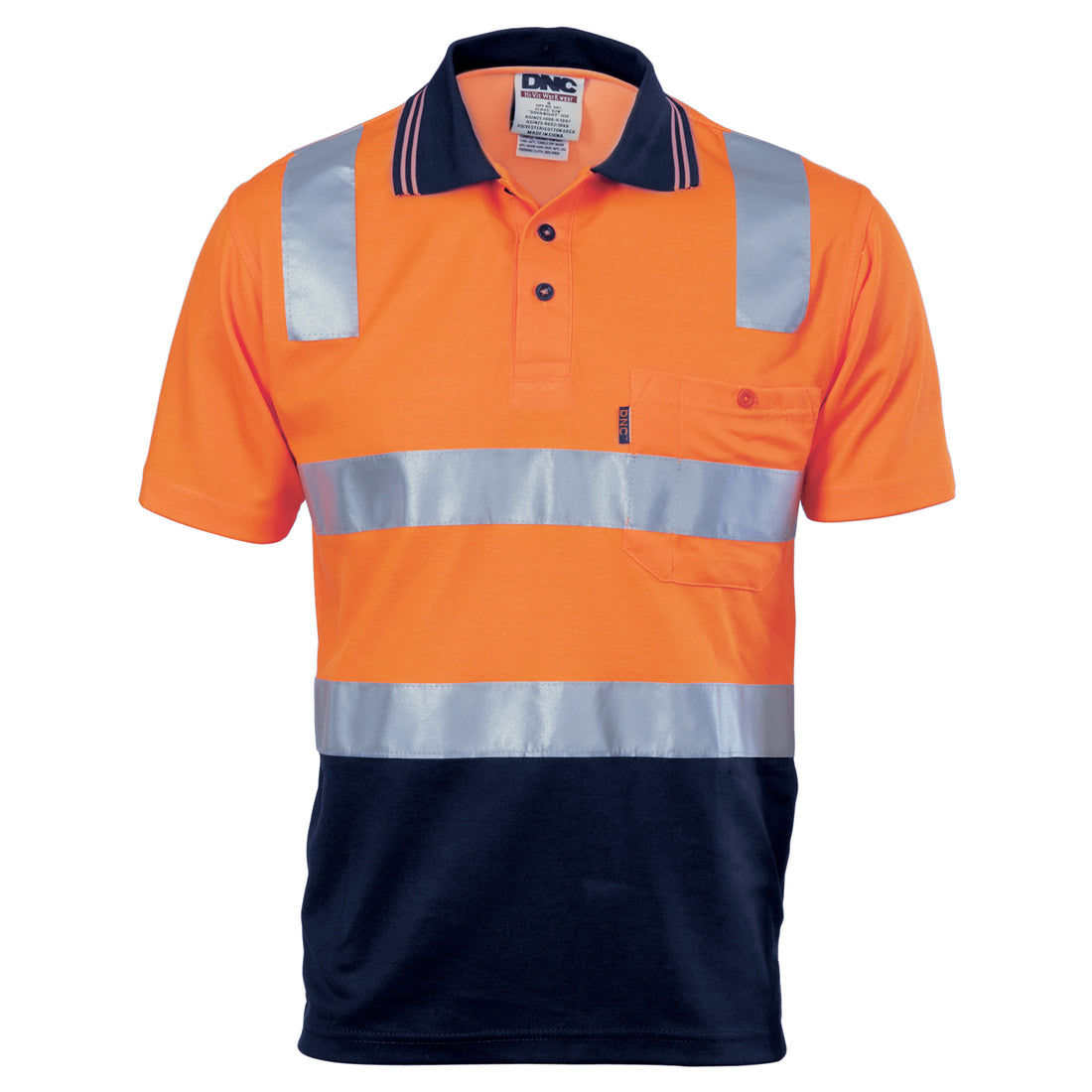 Cotton Back HiVis Two Tone Polo Shirt with CSR R/Tape - Short Sleeve - Orange/Navy