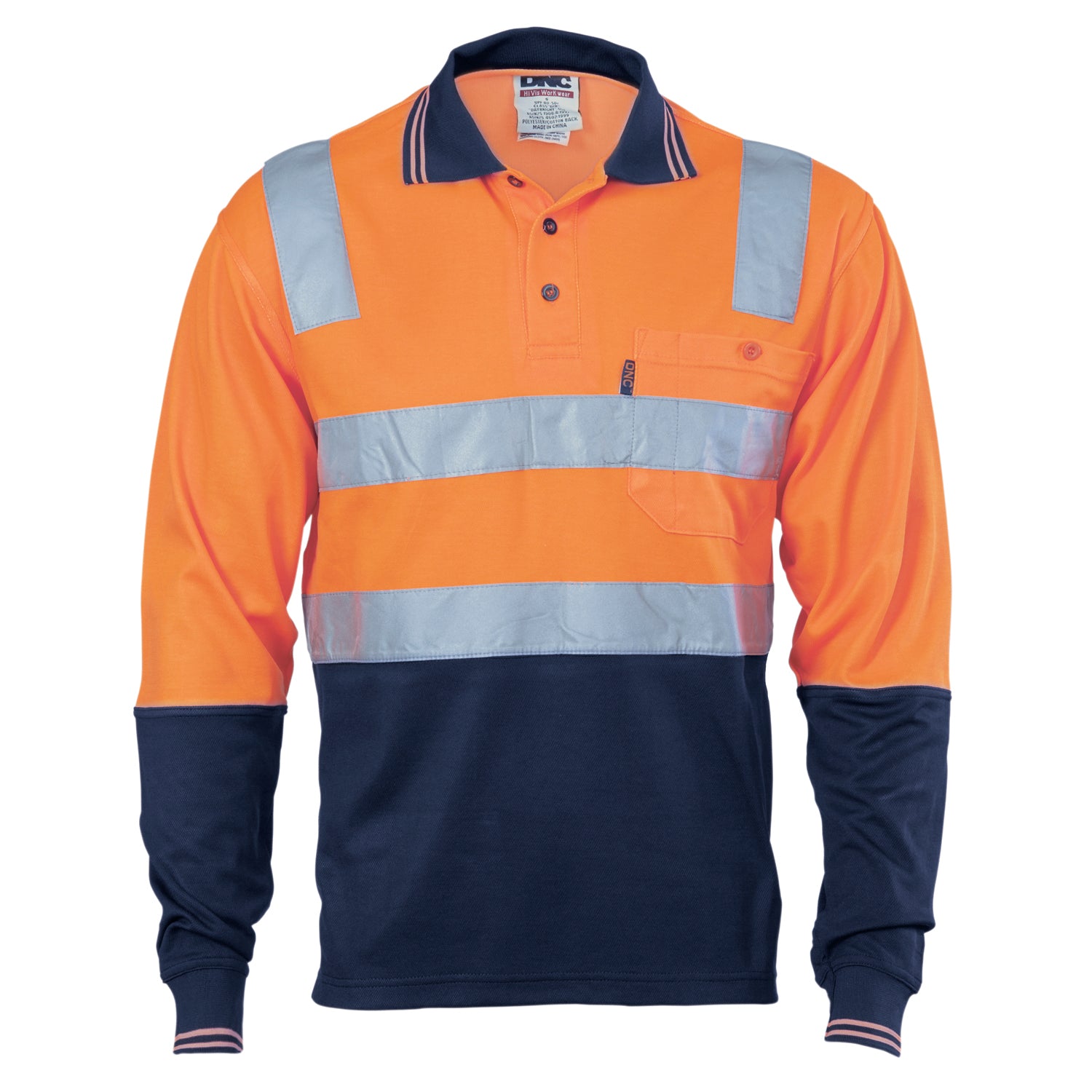 Cotton Back HiVis Two Tone Polo Shirt with CSR R/Tape - L/S - Orange/Navy