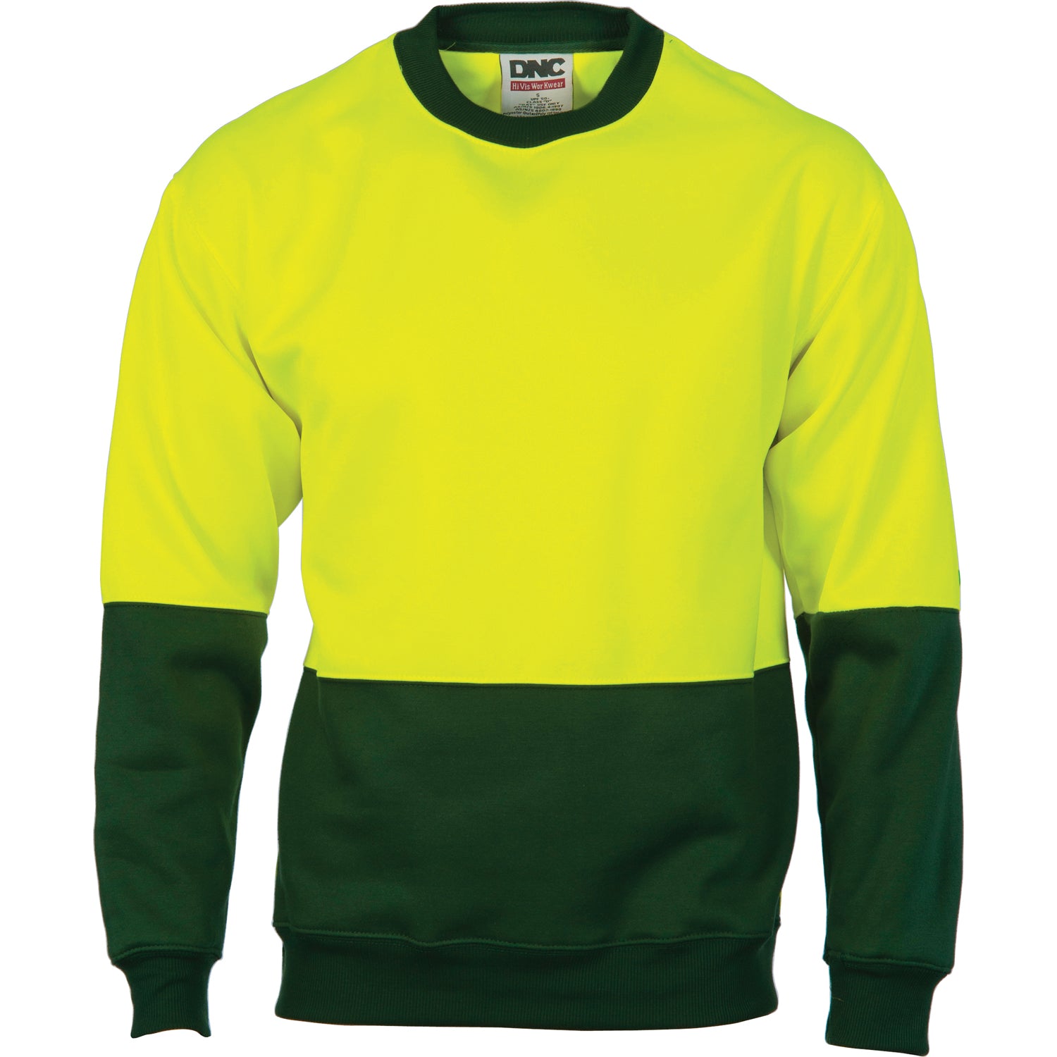 HiVis Two Tone Fleecy Sweatshirt (Sloppy Joe) Crew Neck - Yellow/Bottle Green