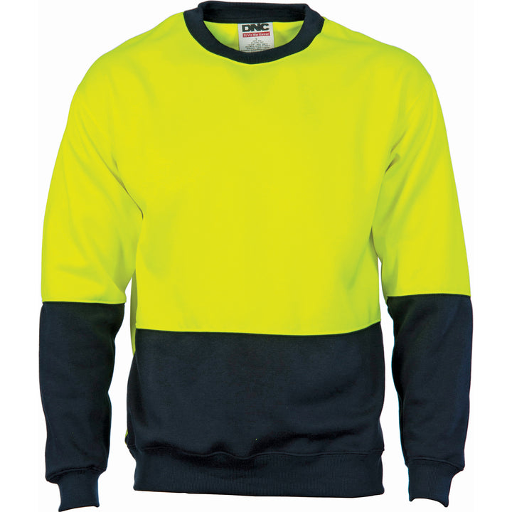 HiVis Two Tone Fleecy Sweatshirt (Sloppy Joe) Crew Neck - Yellow/Navy