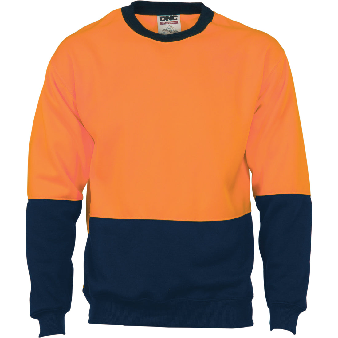 HiVis Two Tone Fleecy Sweatshirt (Sloppy Joe) Crew Neck - Orange/Navy