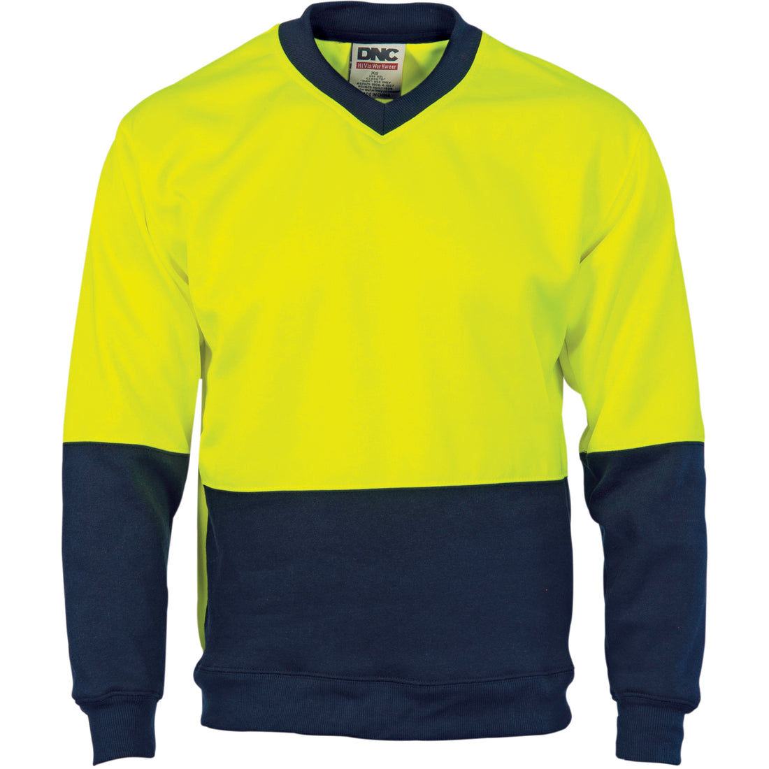 HiVis Two Tone Fleecy Sweatshirt (Sloppy Joe) V-Neck - Yellow/Navy