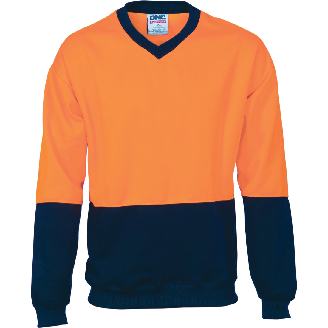 HiVis Two Tone Fleecy Sweatshirt (Sloppy Joe) V-Neck - Orange/Navy