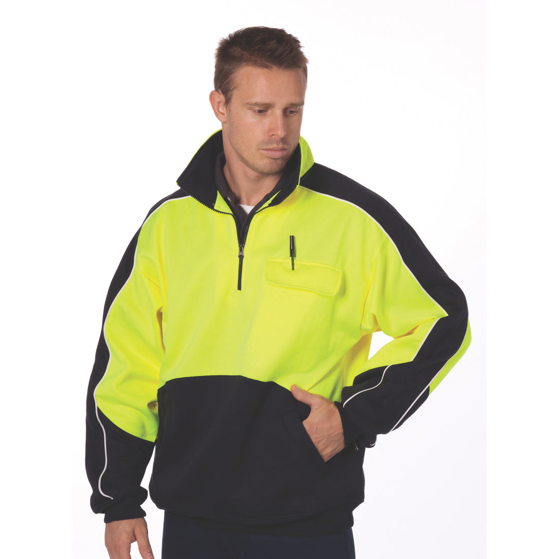 HiVis Two Tone 1/2 Zip Hi-Neck Panel Fleecy Windcheater