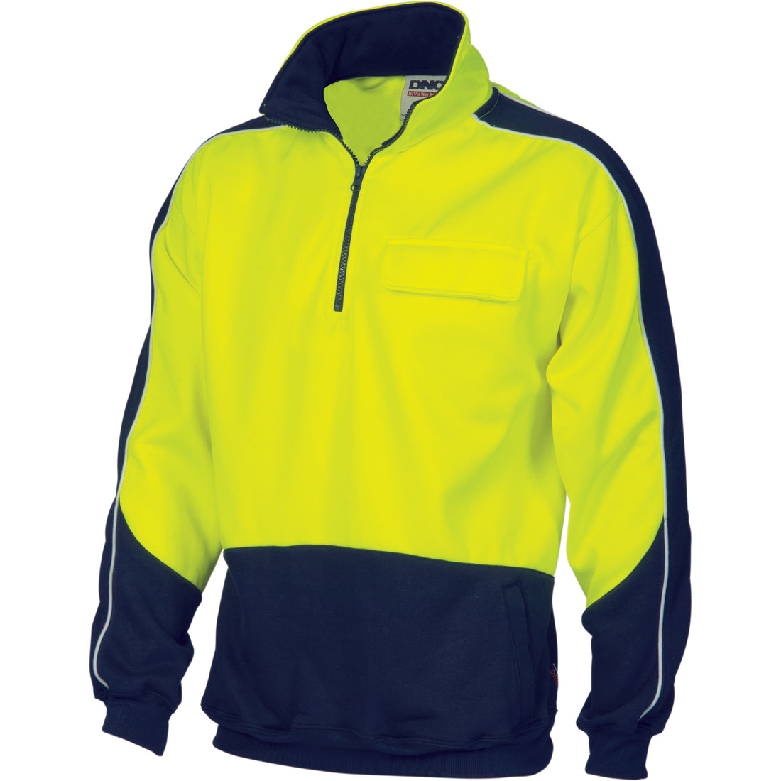 HiVis Two Tone 1/2 Zip Hi-Neck Panel Fleecy Windcheater - Yellow/Navy