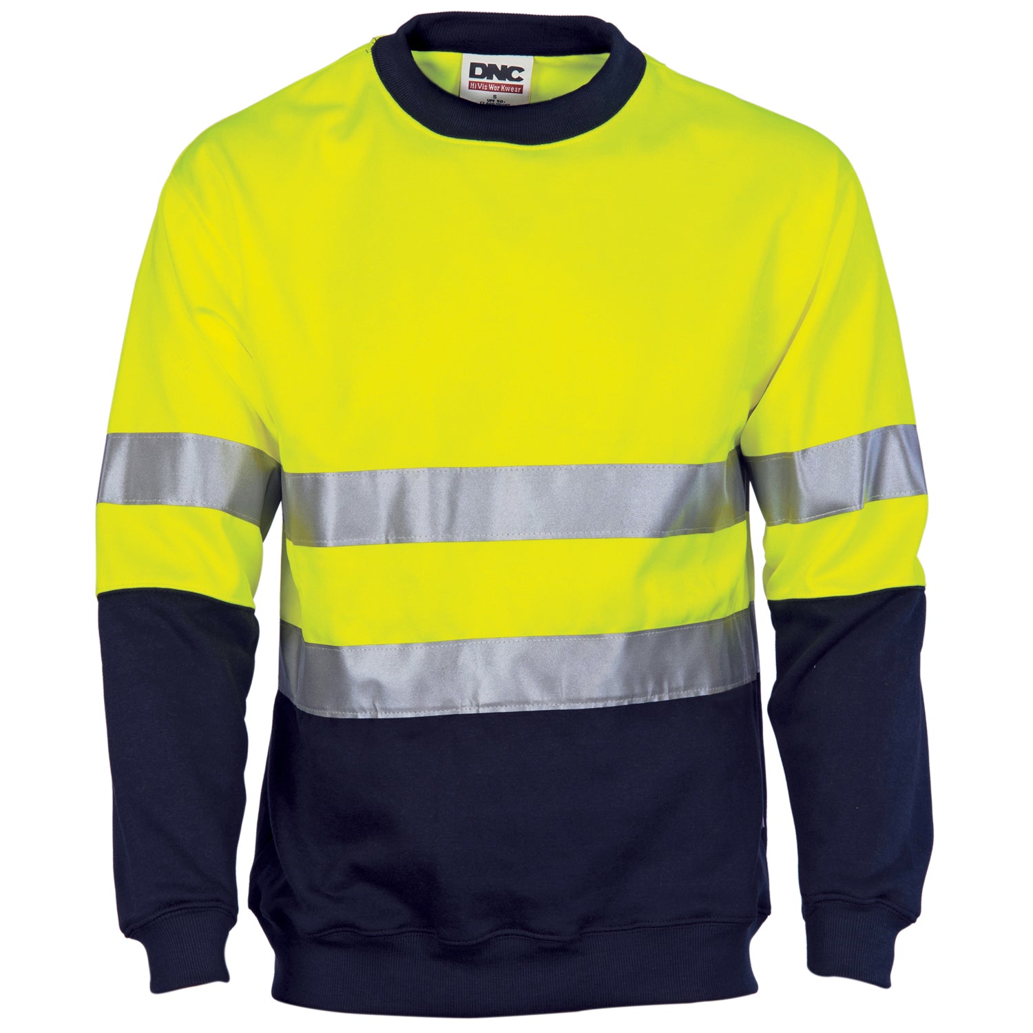 HiVis Two Tone Fleecy Sweatshirt (Sloppy Joe) with CSR R/Tape Crew Neck - Yellow/Navy