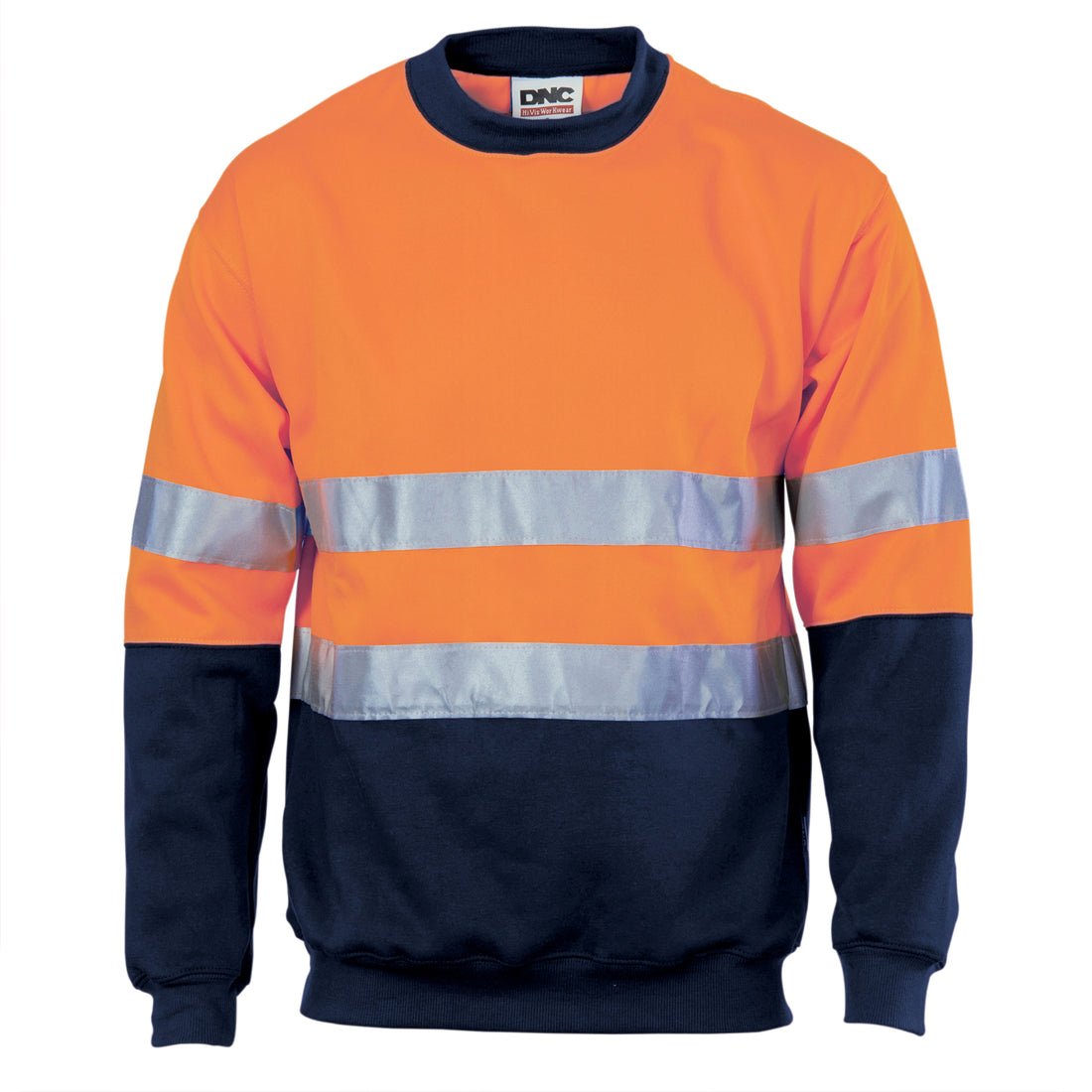 HiVis Two Tone Fleecy Sweatshirt (Sloppy Joe) with CSR R/Tape Crew Neck - Orange/Navy