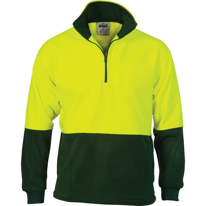 HiVis Two Tone 1/2 Zip Polar Fleece - Yellow/Bottle Green