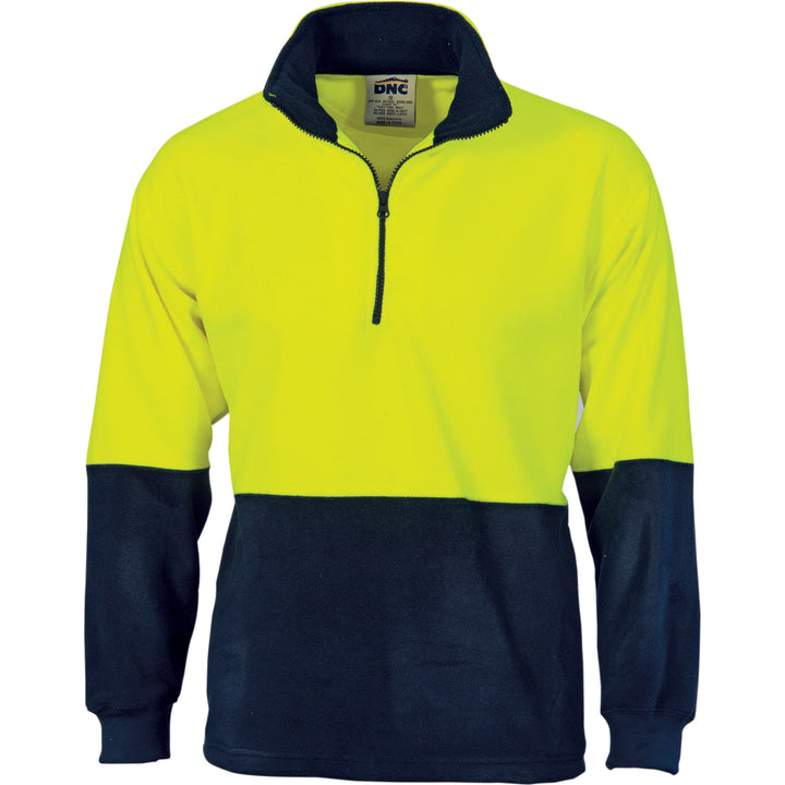 HiVis Two Tone 1/2 Zip Polar Fleece - Yellow/Navy