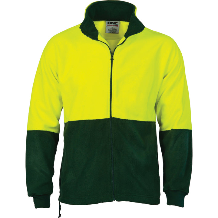HiVis Two Tone Full Zip Polar Fleece - Yellow/Bottle Green