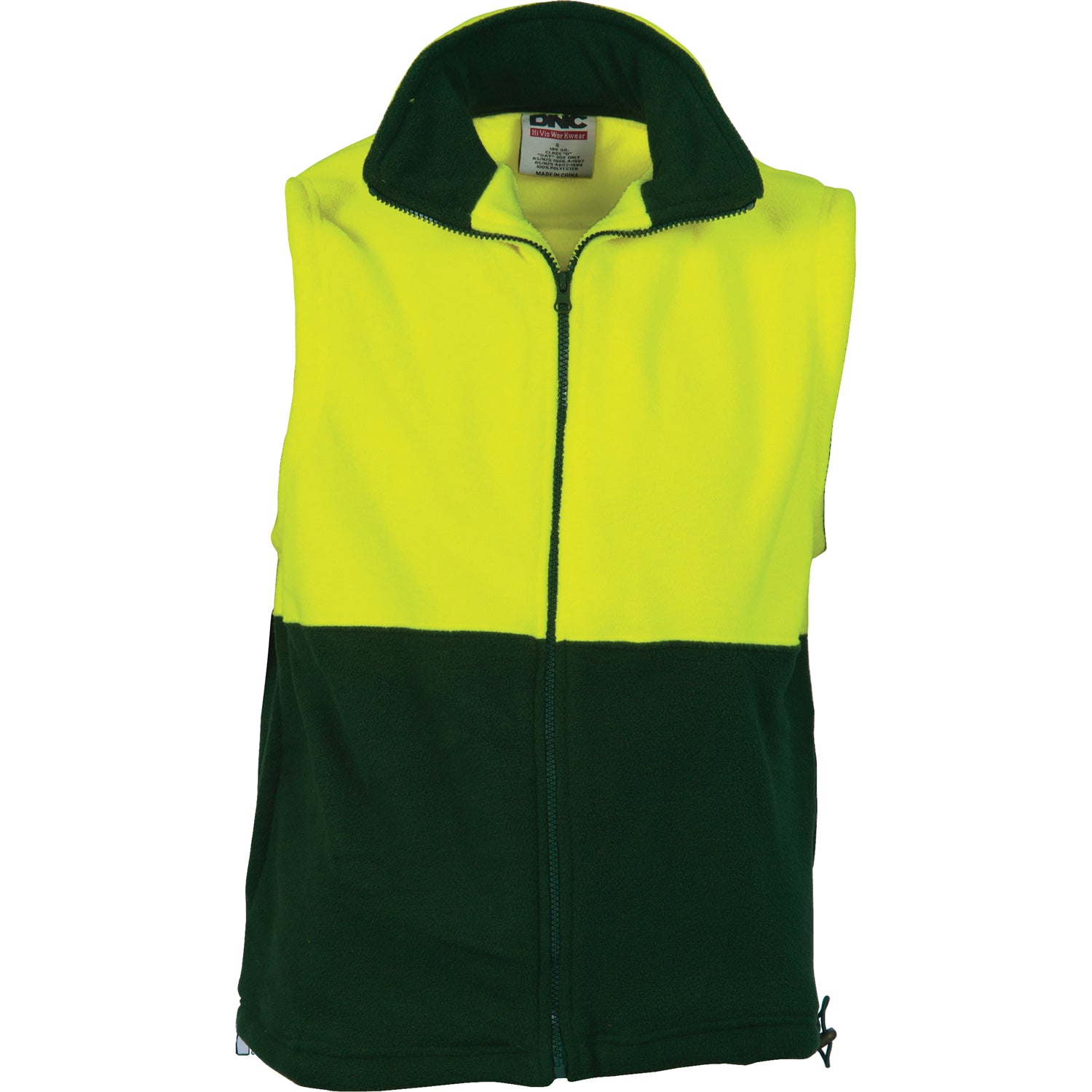HiVis Two Tone Full Zip Polar Fleece Vest - Yellow/Bottle Green