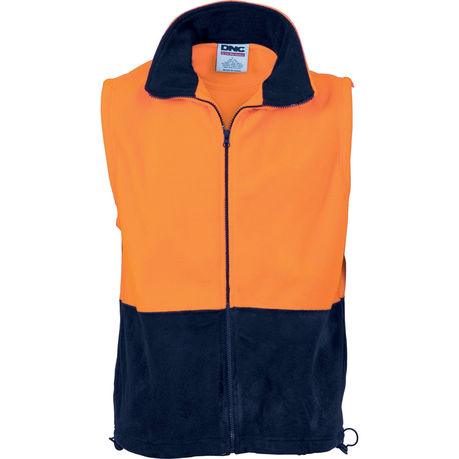 HiVis Two Tone Full Zip Polar Fleece Vest - Orange/Navy