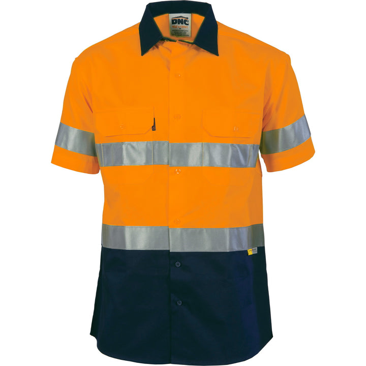 HiVis Two Tone Drill Shirt with CSR R/Tape - Short Sleeve - Orange/Navy