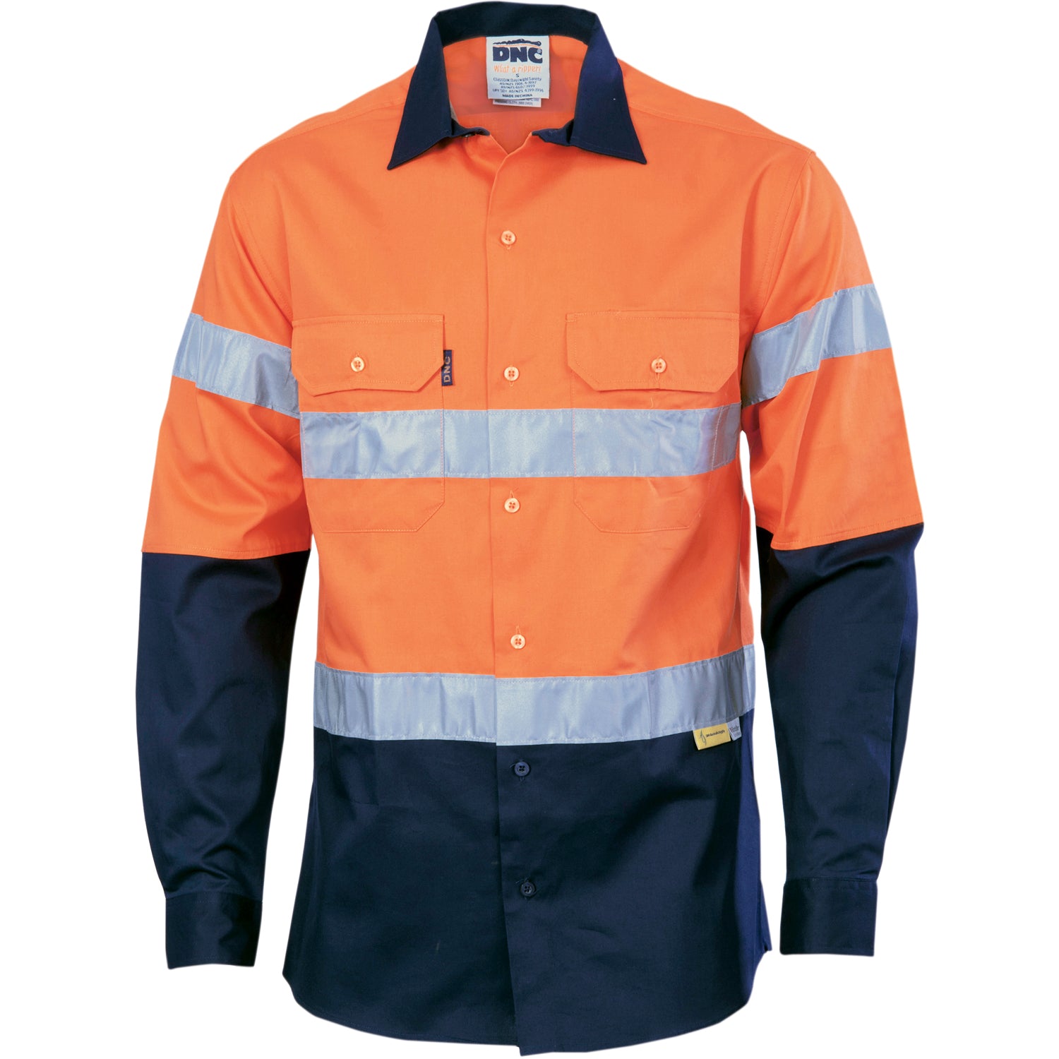 HiVis Two Tone Drill Shirt with 3M 8910 R/Tape - Long Sleeve - Orange/Navy