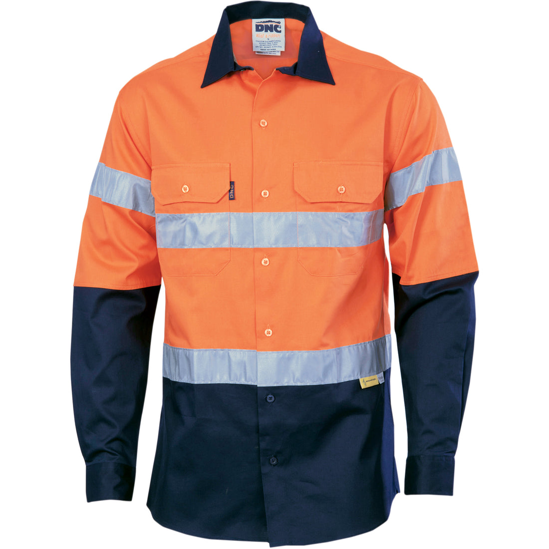 HiVis Two Tone Drill Shirt with 3M 8910 R/Tape - Long Sleeve - Orange/Navy