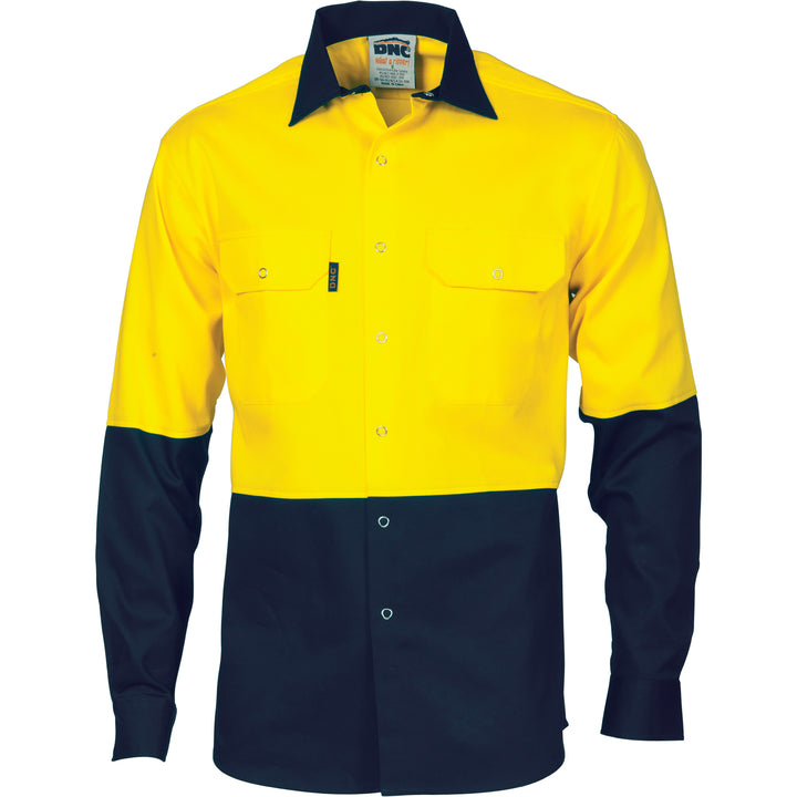HiVis Two Tone Drill Shirt with Press Studs - Yellow/Navy
