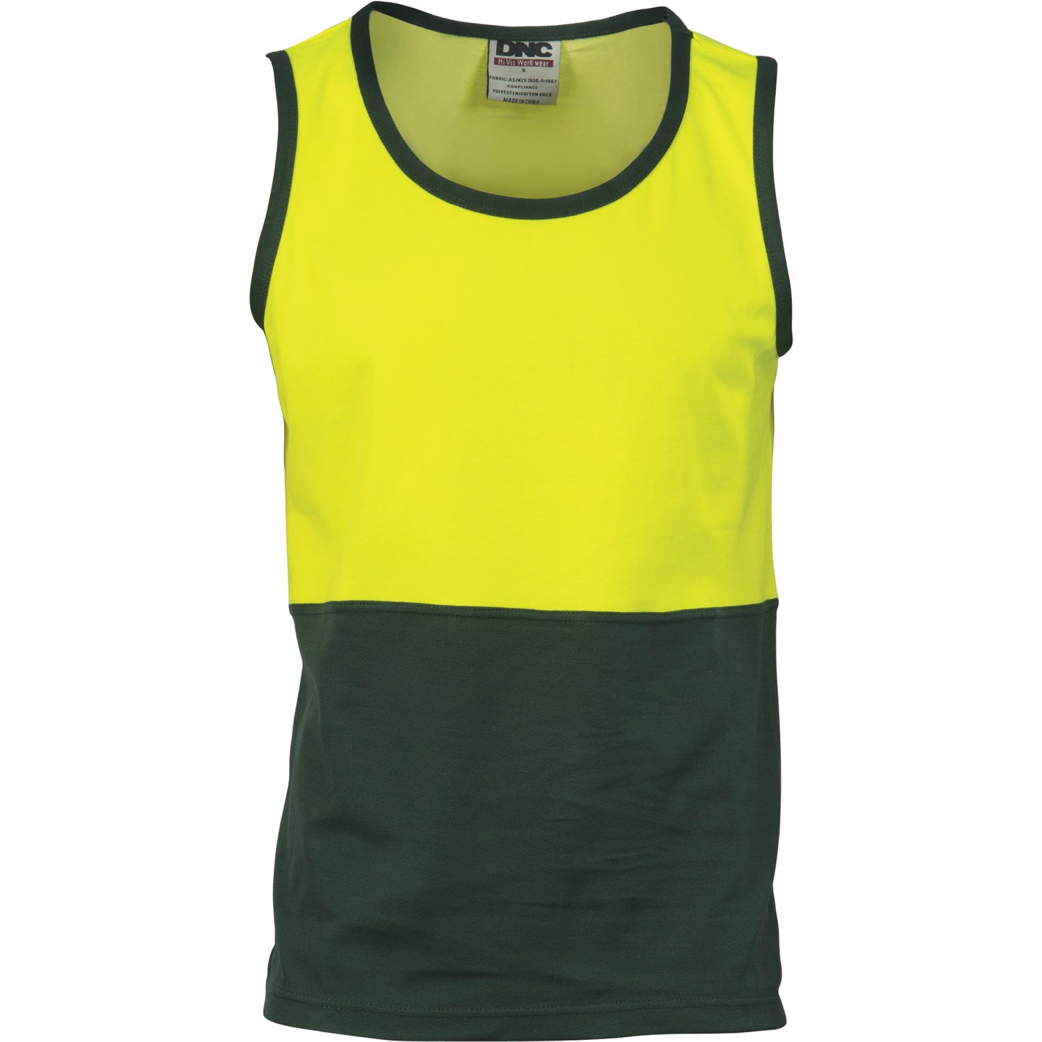 Cotton Back Two Tone Singlet - Yellow/Bottle Green