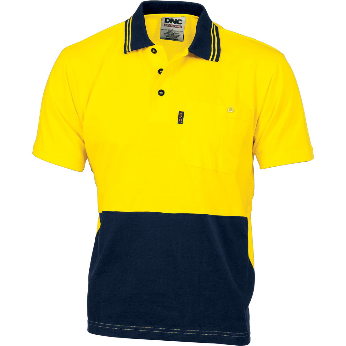 HiVis Cool-Breeze Cotton Jersey Polo Shirt with Under Arm Cotton Mesh - S/S - Yellow/Navy