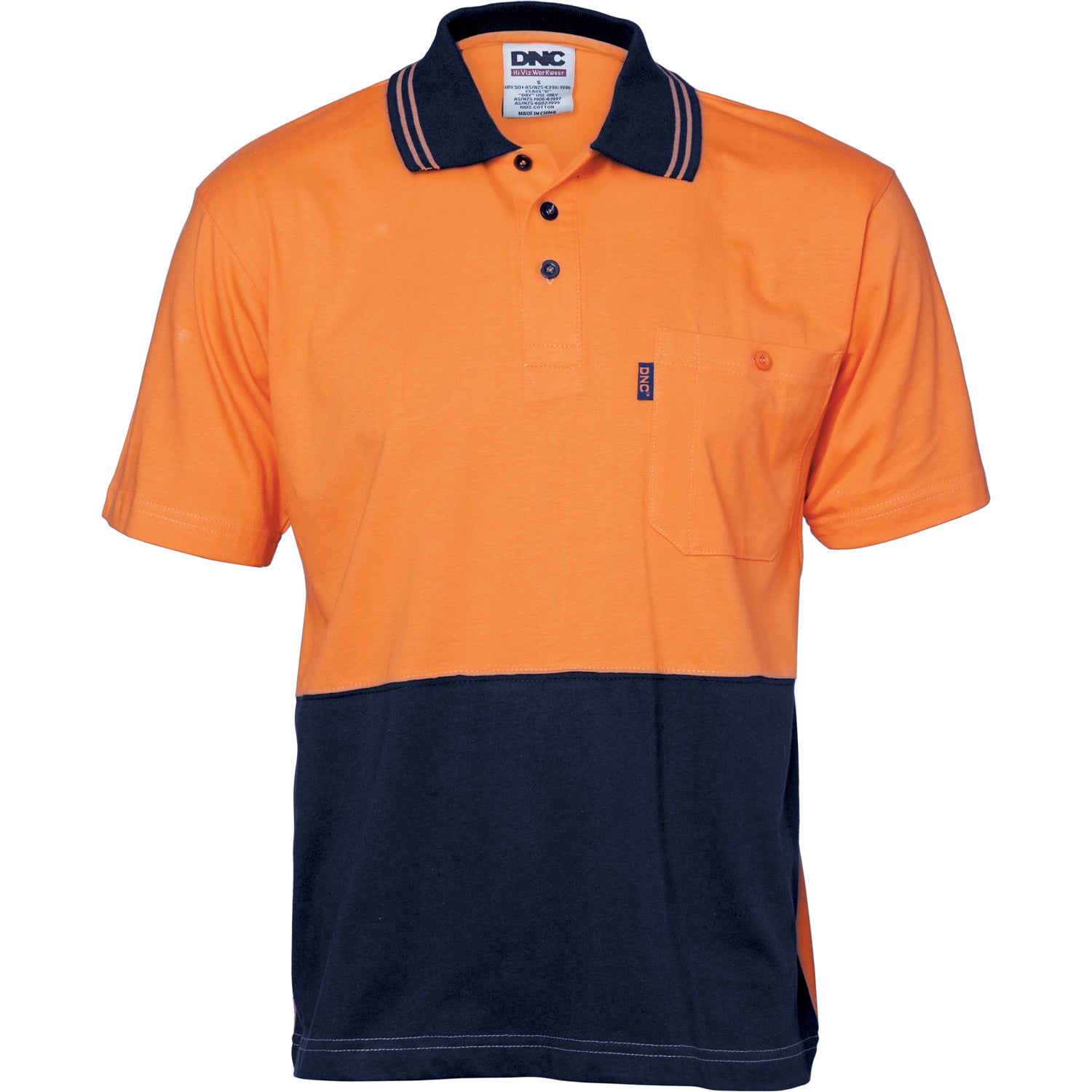 HiVis Cool-Breeze Cotton Jersey Polo Shirt with Under Arm Cotton Mesh - S/S - Orange/Navy