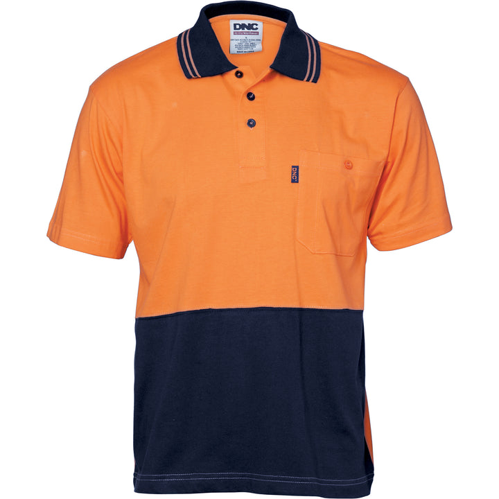 HiVis Cool-Breeze Cotton Jersey Polo Shirt with Under Arm Cotton Mesh - S/S - Orange/Navy