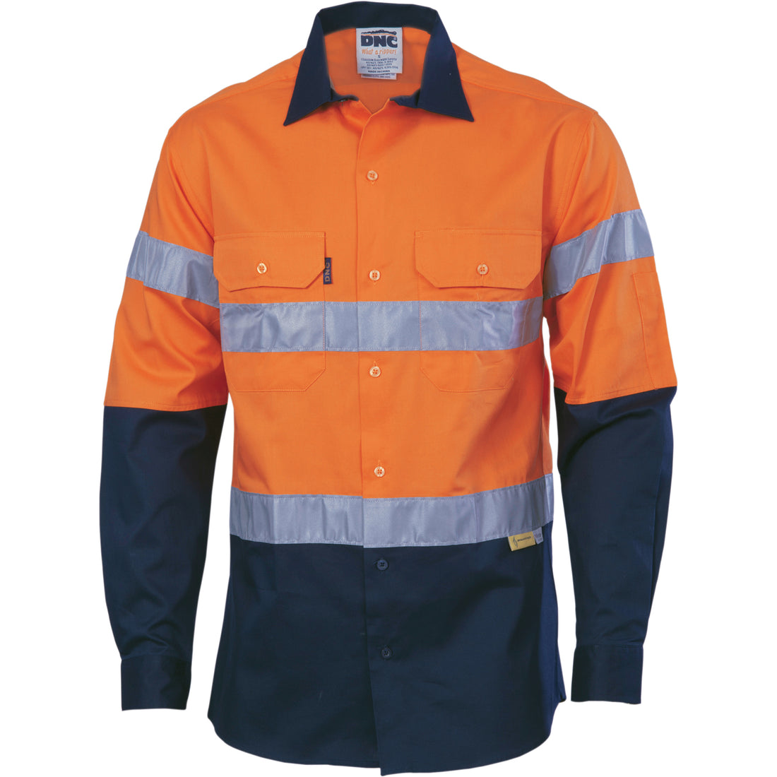 HiVis Cool-Breeze Cotton Shirt with 3M 8910 R/Tape - Long sleeve - Orange/Navy