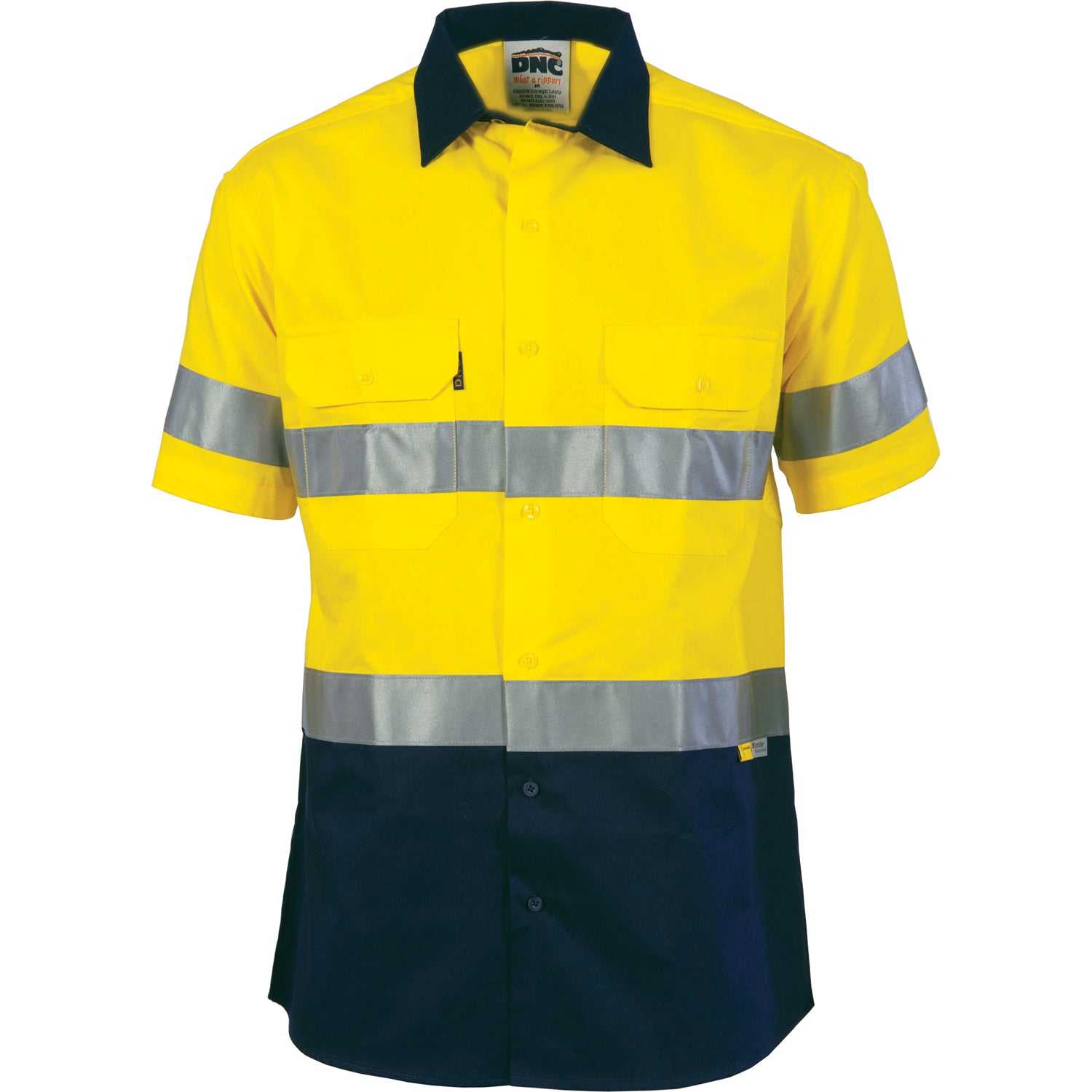 HiVis Cool-Breeze Cotton Shirt with CSR R/Tape - Short sleeve - Yellow/Navy