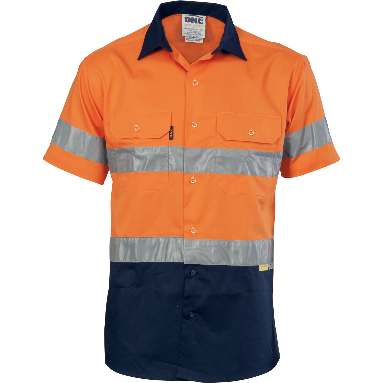HiVis Cool-Breeze Cotton Shirt with CSR R/Tape - Short sleeve - Orange/Navy