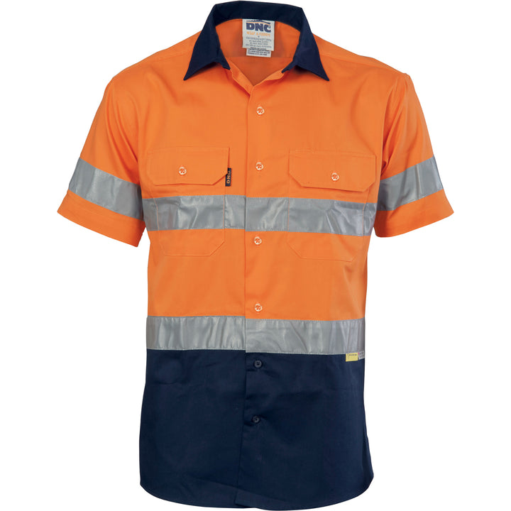 HiVis Cool-Breeze Cotton Shirt with CSR R/Tape - Short sleeve - Orange/Navy