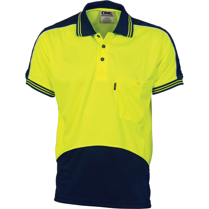 HiVis Cool Breathe Panel Polo Shirt - Short Sleeve - Yellow/Navy