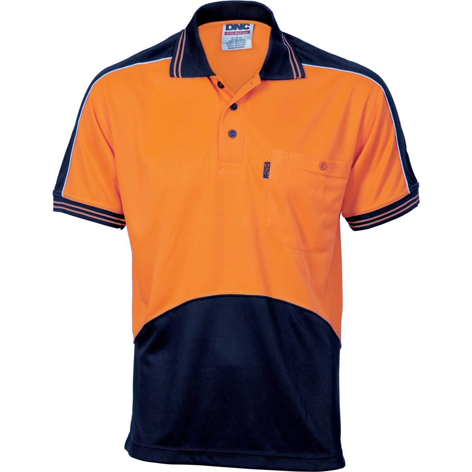 HiVis Cool Breathe Panel Polo Shirt - Short Sleeve - Orange/Navy