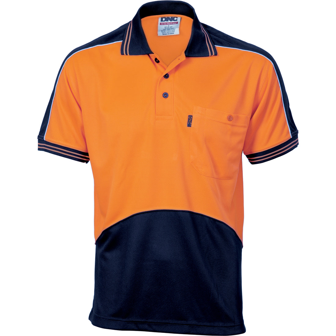 HiVis Cool Breathe Panel Polo Shirt - Short Sleeve - Orange/Navy