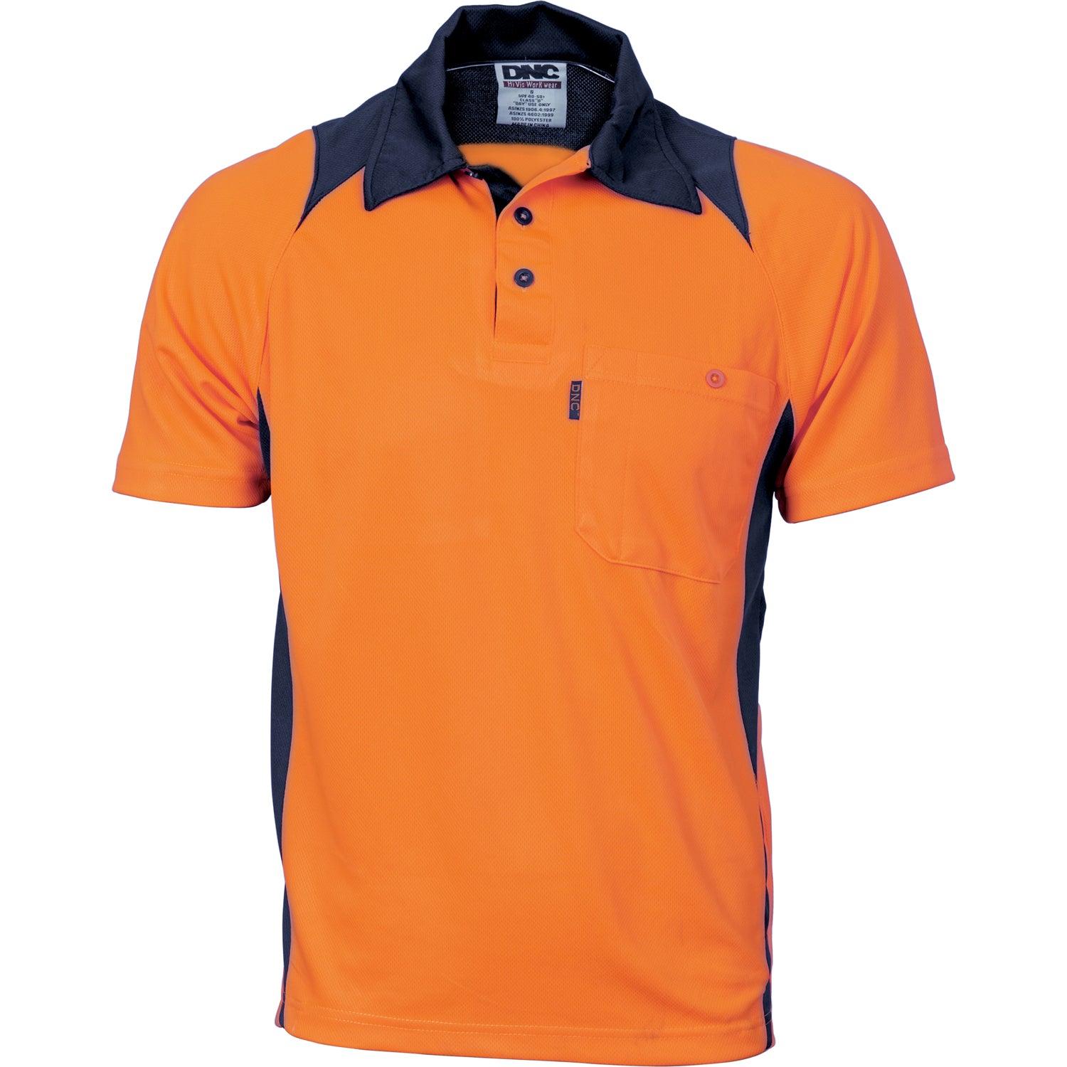 Cool-Breathe Action Polo Shirt - Short Sleeve - Orange/Navy