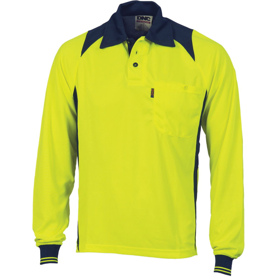 Cool-Breathe Action Polo Shirt - Long Sleeve - Yellow/Navy