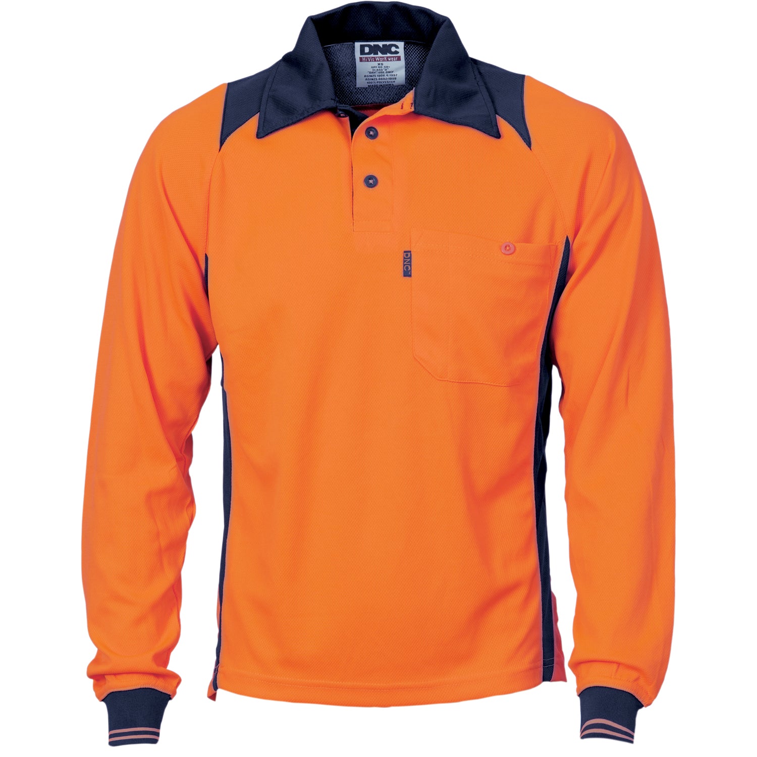 Cool-Breathe Action Polo Shirt - Long Sleeve - Orange/Navy