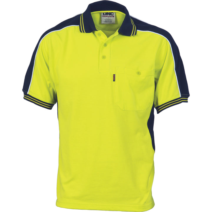 Poly/Cotton Contrast Panel Polo - Short Sleeve - Yellow/Navy