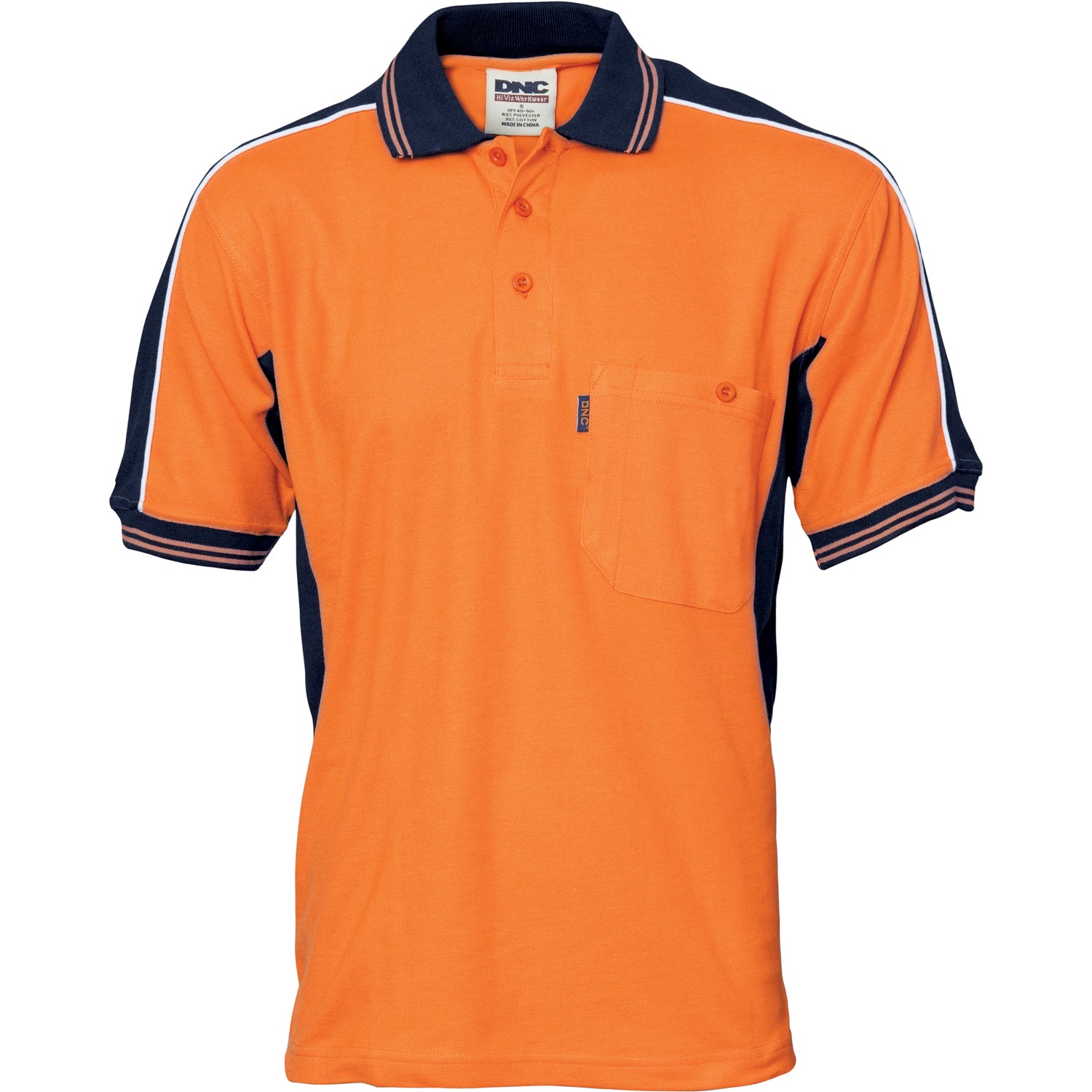 Poly/Cotton Contrast Panel Polo - Short Sleeve - Orange/Navy