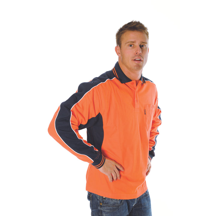 Poly/Cotton Contrast Panel Polo - long Sleeve