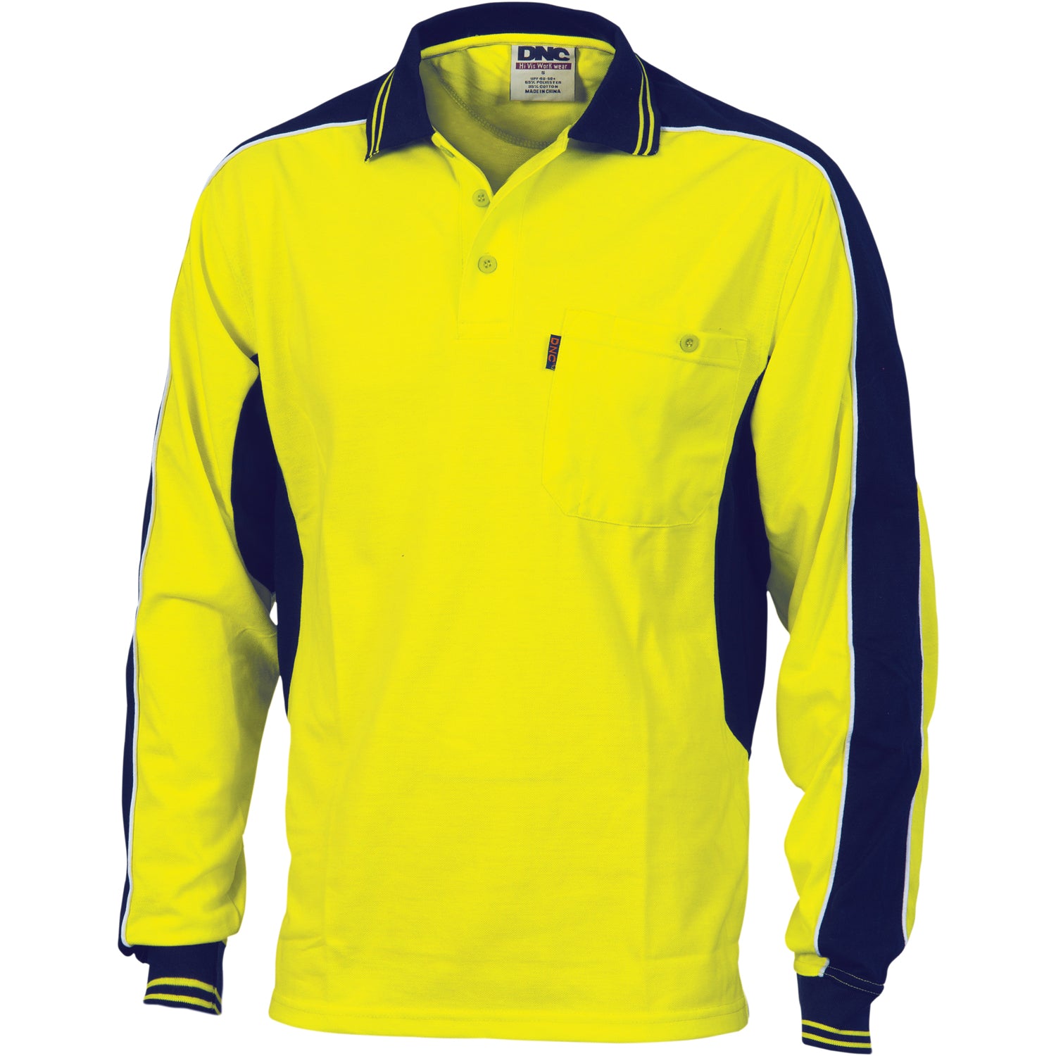 Poly/Cotton Contrast Panel Polo - long Sleeve - Yellow/Navy