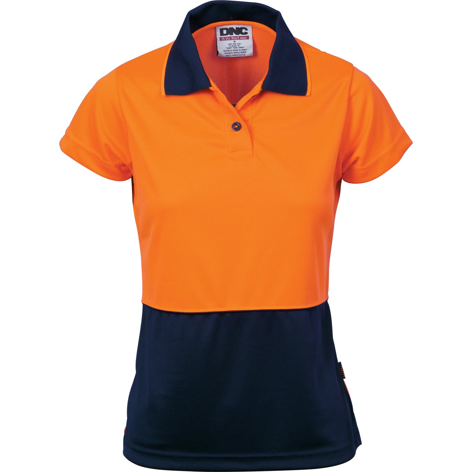 Ladies HiVis Two Tone Polo - Short Sleeve - Orange/Navy