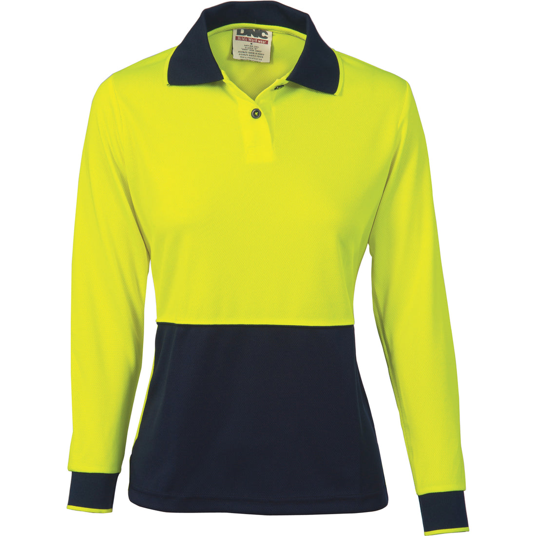 Ladies HiVis Two Tone Polo Shirt - Long Sleeve - Yellow/Navy