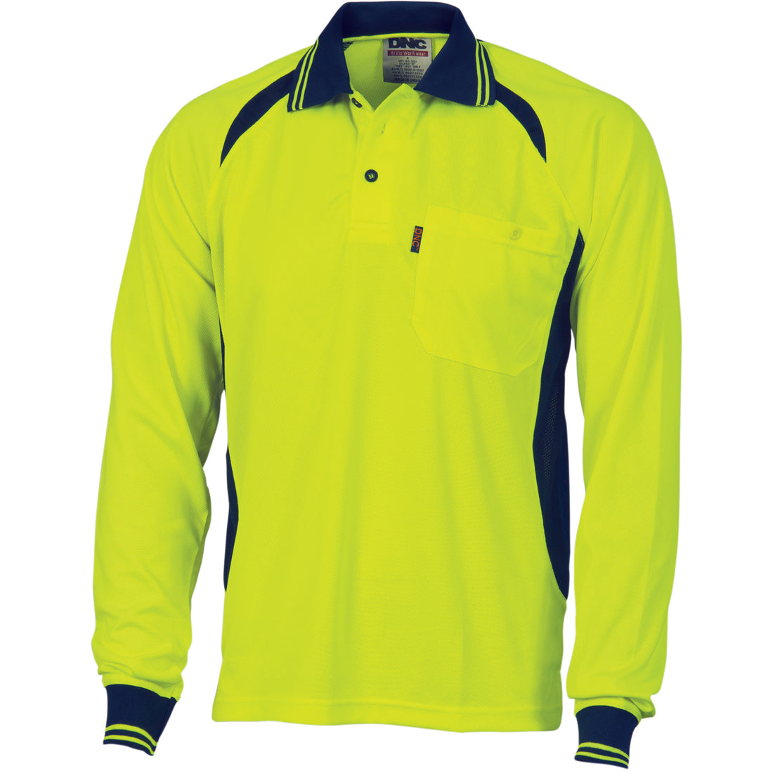 Cool-Breeze Contrast Mesh Polo - long sleeve - Yellow/Navy