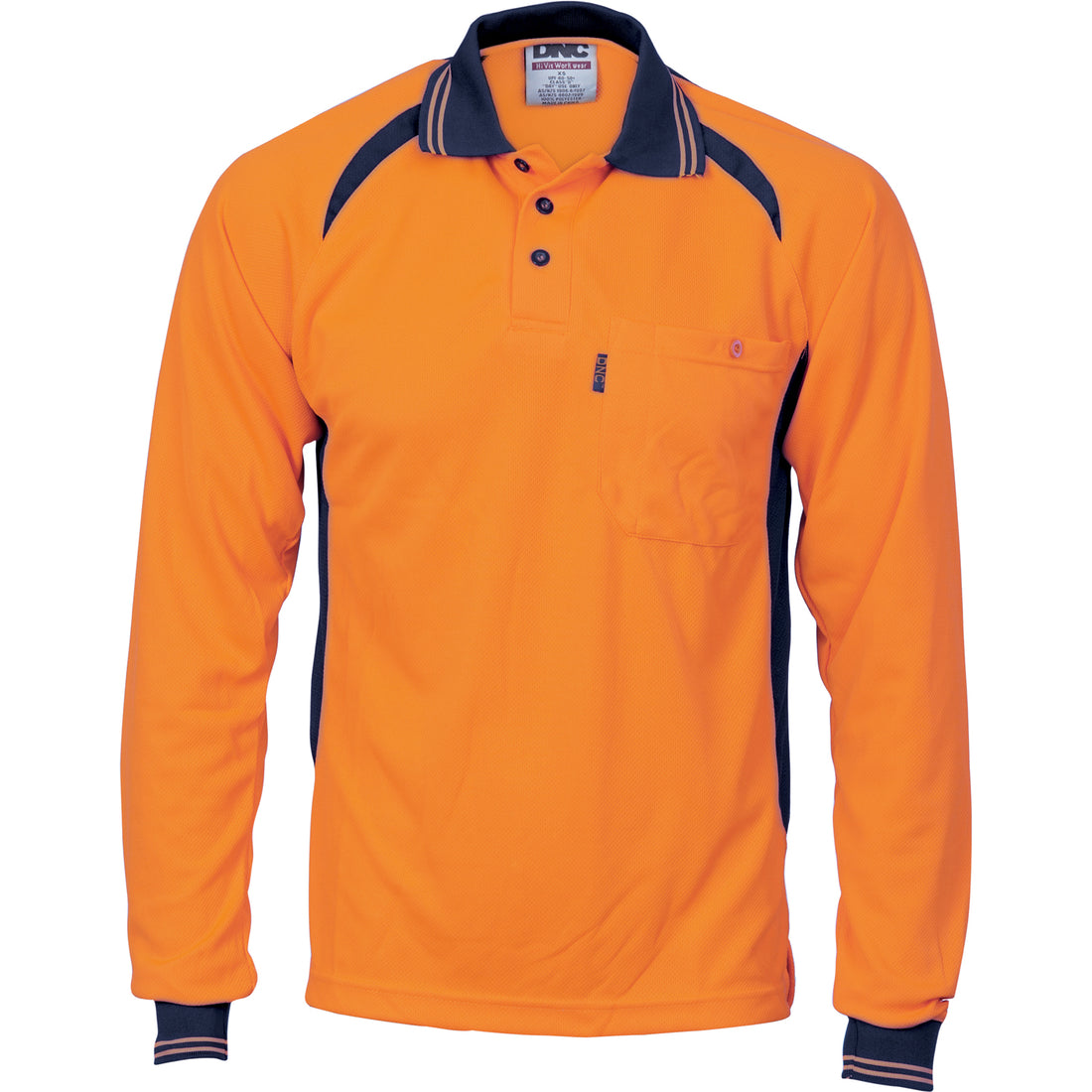 Cool-Breeze Contrast Mesh Polo - long sleeve - Orange/Navy