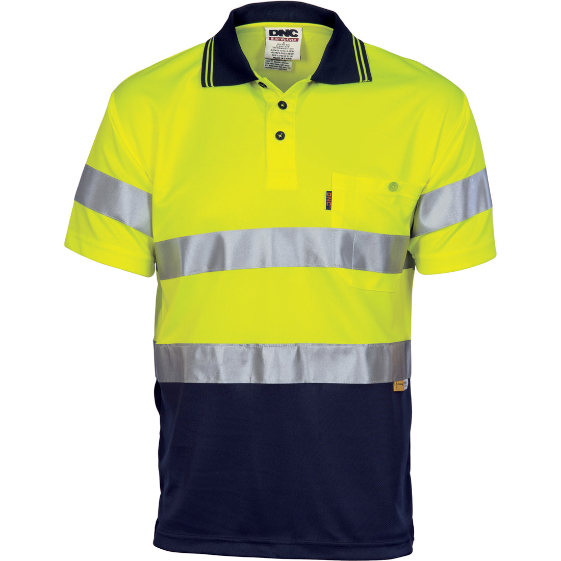 HiVis D/N Cool-Breathe Polo Shirt With 3M 8906 R/Tape - Short Sleeve - Yellow/Navy