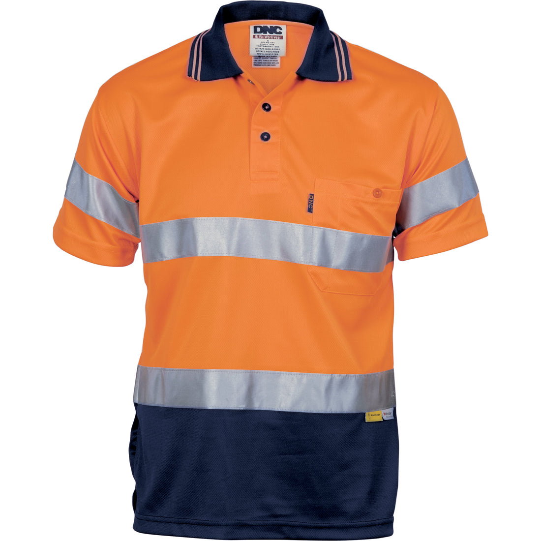 HiVis D/N Cool-Breathe Polo Shirt With 3M 8906 R/Tape - Short Sleeve - Orange/Navy